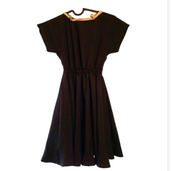 Black Dress with Tan Color Tie Detail at neck - Picture 2 of 3